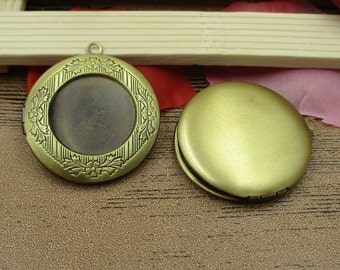 2 Round Bezel Photo Lockets Match 20mm Cabochon Set,Antique Bronze Tone,Openable Pendant-TS010