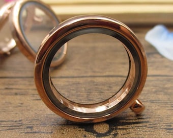 1 Round Glass Floating Locket Pendant,Memory Lockets for Necklace Rose Gold Color-TS006