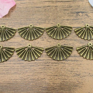 8 Fan Pendants ,Antique Bronze Tone Double Sided-RS435