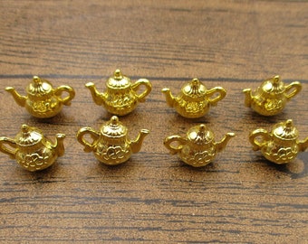 8 Teapot Charms,Gold Color,3D Charms-RS1072