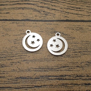 2 encantos de acero inoxidable, estrella y luna-SS1004