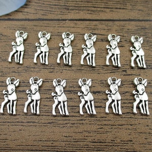 30 Little Deer Charms,Antique Silver Tone,Double Sided-RS804