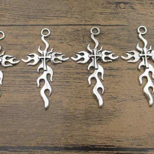 4 Big Cross Charms,Antique Silver Tone-RS913