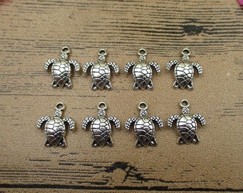 30 Turtle Charms,Antique Silver Tone-RS407