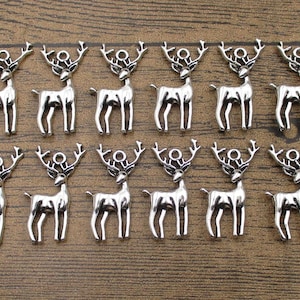 12 Deer Charms,Antique Silver Tone-RS1177
