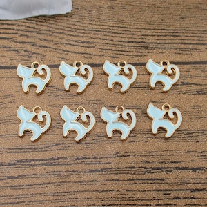 8 Blue Enamel Cat Charms-RS885