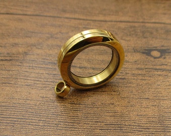 Gold Stainless Steel Floating Locket Pendant: Round Glass Memory Locket