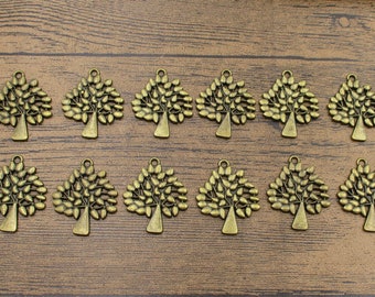 12 encantos de árbol, tono de bronce antiguo-RS372