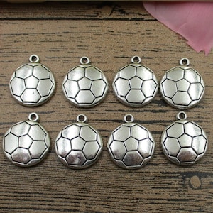 8 Soccer Ball Charms ,Antique Silver Tone, Double Sided-RS185