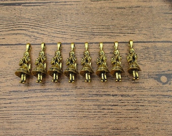 8 fille charmes, Antique Gold Tone, 3D charmes - RS877