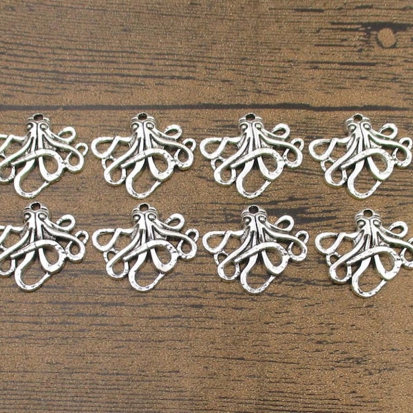 12 Charms Octopus,Antique Silver Tone-RS121