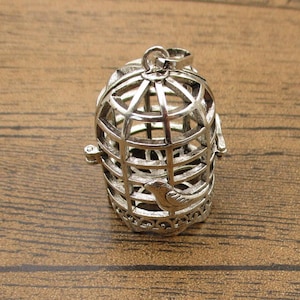 1 Bird Cage Charm,Filigree Locket Pendant(Fitting 18mm Beads) Antique Silver Tone-TS271