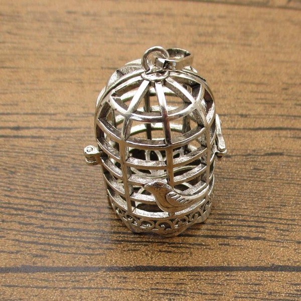 1 Bird Cage Charm,Filigree Locket Pendant(Fitting 18mm Beads) Antique Silver Tone-TS271