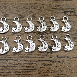 20 Sterne und Mond Anhänger, Antik Silber, doppelte Seiten-RS741