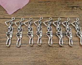 12 Skeleton Charms,Antique Silver Tone-RS259