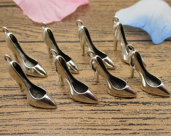 8 berlocker till högklackade skor, antik silverfärgade 3D-berlocker - RS756