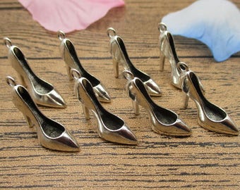 8 High-heeled Shoes Charms,Antique Silver Tone 3D Charms-RS756