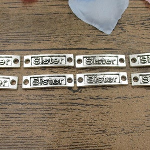 8 hermana carta conector encantos, plata antigua tono-RS829