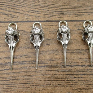 4 Bird Skull Charms,Antique Silver Tone-RS1121