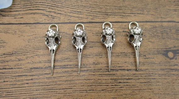 4 Bird Skull Charms,Antique Bronze Tone-RS1121