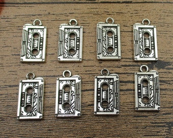 20 Cassette Tape Charms ,Antique Silver Tone,Double Sided -RS151