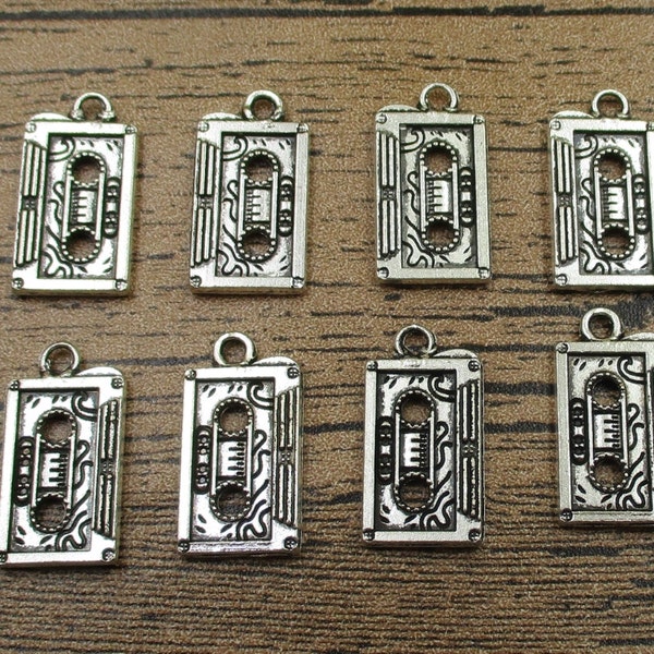 20 Kassetten Charms,Antik Silber Ton,doppelseitig -RS151