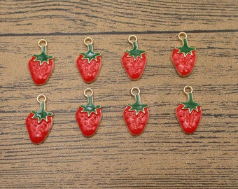 8 émail charmes de fraise, fruits charmes-RS945