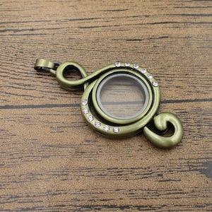 1 Treble Glass Floating Locket Pendant,Openable Pendant,Antique Bronze Tone-TS072