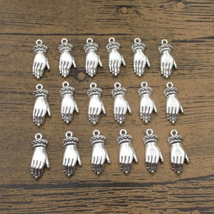 Bulk SALE！50 Hand Charms,Antique Silver Tone-RS454