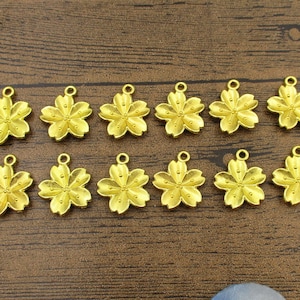 12 Five Petal Flower Charms,Gold Color-RS982