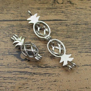 2 Ananas Käfig Anhänger, Hohle filigrane Medaillons Passende 8mm Perlen, Antike Silber Tone-TS096