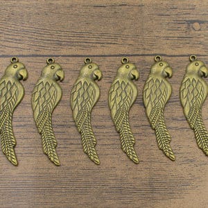 6 Large Parrot Charms,Antique Bronze Tone-RS354