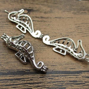 2 Sea Horse Charms, Locket Pendant, Cage for 8mm and 6mm Pearls or Gemstones,Antique Silver Tone-TS136