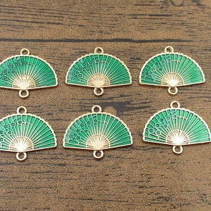 6 Fan Connector Charms,Green Enamel Charms-RS1351-E