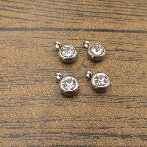 4 Steel Bezel Pendants Filled with Transparent Diamonds-SS1037