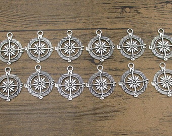 Vrac 50 Compass connecteur Charms Antique Ton Argent-SC4352 Vrac 50 Compass connecteur Charms Antique Ton Argent-SC4352