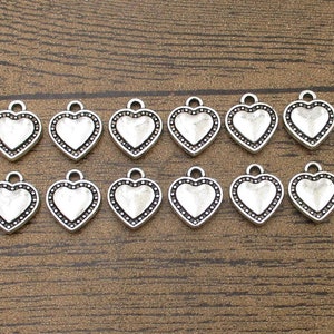 12 Herz Poker Charms, Antik Silber Ton,doppelseitig -RS161