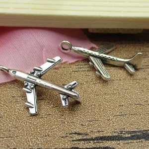 30 Airplane Charms Antique Silver Tone 3D Charms-RS299