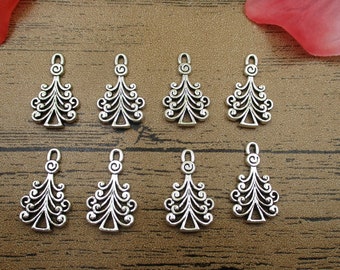 30 colgantes para árbol de Navidad, tono plateado antiguo, doble cara - RS346