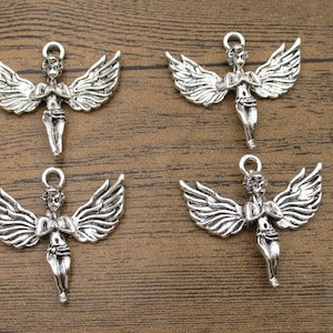 4 Engel Charms,große Flügel,Antik Silber Ton-RS1130