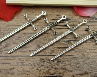 BULK SALE! 40 Sword Charms, Antique Silver Tone,Double Sided(No Holes)-RS083