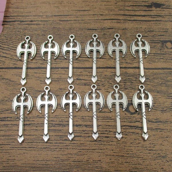 12 Double-edged Ax Charms , Antique Silver Tone-RS770
