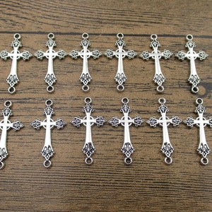 20 Cross Connector Charms,Double Sided Antique Silver Tone-RS977