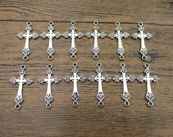 20 Cross Connector Charms,Double Sided Antique Silver Tone-RS977