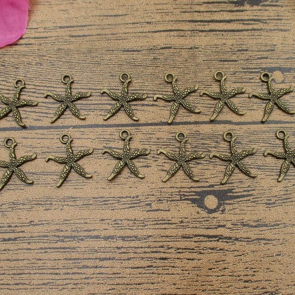 BULK SALE! 200 Starfish Charms,Antique Bronze Tone-RS219