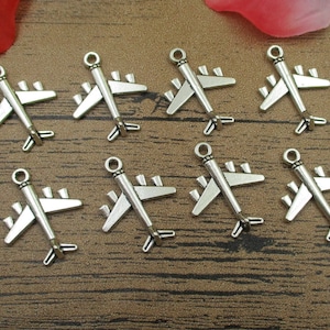 20 Airplane Charms Antique Silver Tone 3D Charms-RS319