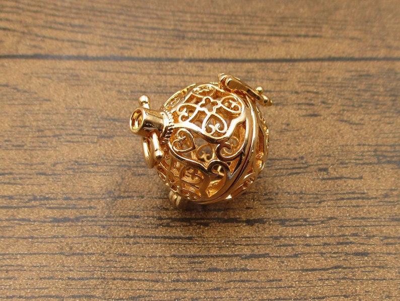 1 Cage Locket,Filigree Cage PendantFitting 14-16mm Beads KC Gold-TS270 image 1