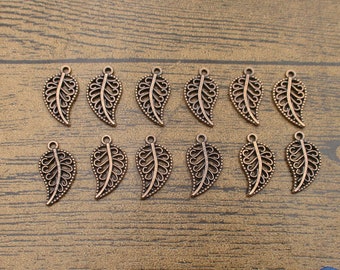 30 Leaf Charms,Red Copper,Double Sided-RS906