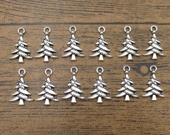20 Christmas Tree Charms,Antique Silver Tone-RS1034