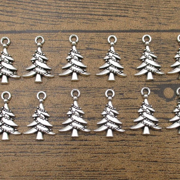 20 Christmas Tree Charms,Antique Silver Tone-RS1034